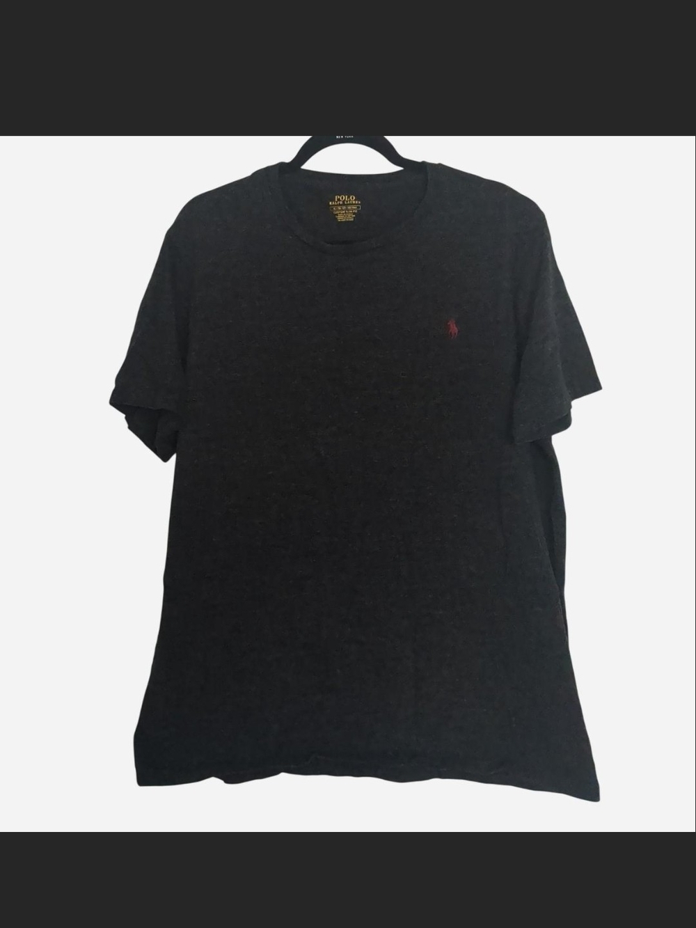 Polo Ralph Lauren Charcoal Grey Crewneck Tee  Burgundy Pony Logo Slim Fit XL